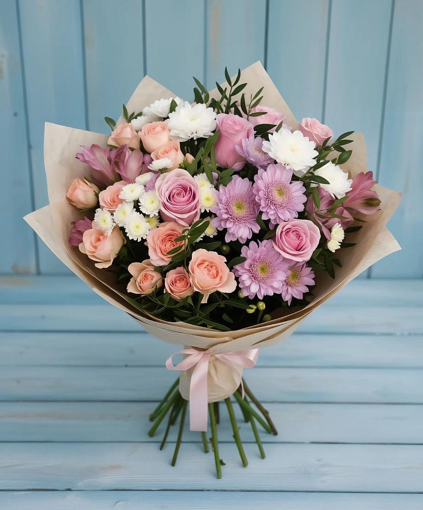 Букет цветов из: Хризантемы, Розы и Альстромерии в Есипово