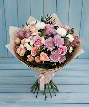 Букет цветов из:  Хризантемы, Розы и Альстромерии #REPLACE_PRED# Есипово